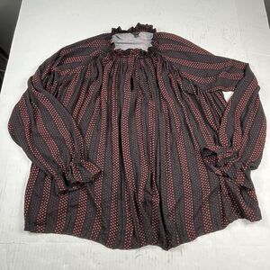 Ann Taylor Blouse Ruffle Neck Stripe Long Sleeve Romantic Cottagecore Top Large
